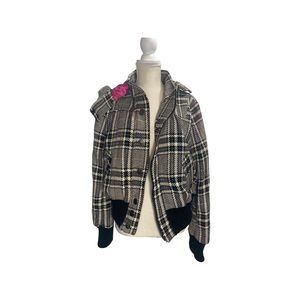 Black plaid tweed bomber jacket